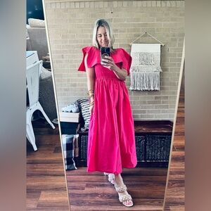 ANTONIO MELANI Berry Pink Midi Dress with Smocked Waist